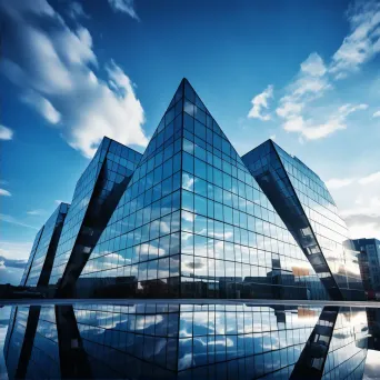 Symmetrical glass building reflecting the sky - Image 2