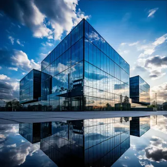 Symmetrical glass building reflecting the sky - Image 3