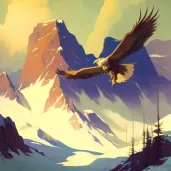 Lone eagle soaring above a snow-capped mountain range in an image generated by a prompt. - Image 4