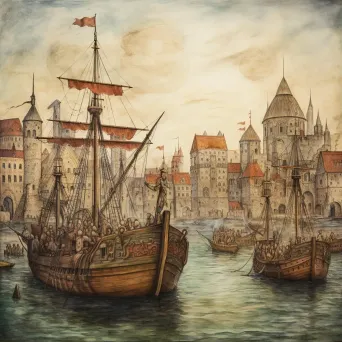 Viking Harbor Parchment Painting