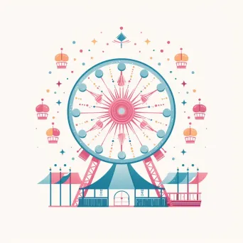 Image of a playful carnival food stand logo with a stylized ferris wheel icon in pink and blue colors - Image 3