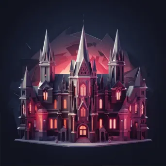 Word formed from gothic architecture elements depicted in twilight palette low poly style - Image 2