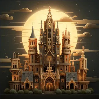 Word formed from gothic architecture elements depicted in twilight palette low poly style - Image 4