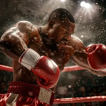 Boxer throwing a forceful punch in the ring with crowd in excitement - Image 4