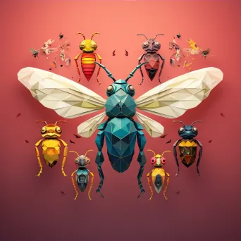 Intricate low poly typography depicting various colorful insects and bugs - Image 3