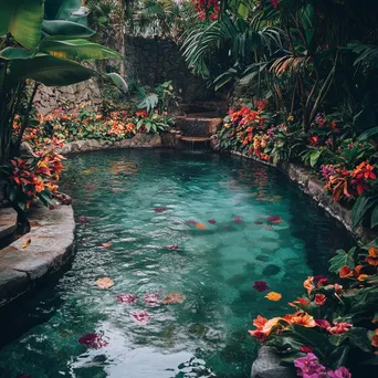 A geothermal pool surrounded by colorful flowers and lush plants. - Image 4