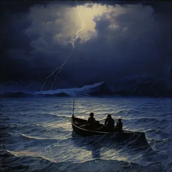 Lightning storm at sea, with jagged bolts illuminating the dark waters - Image 4