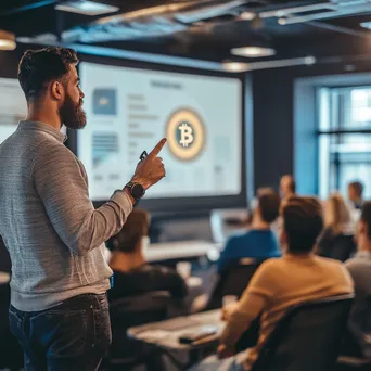 Entrepreneur presenting cryptocurrency options in conference room - Image 2