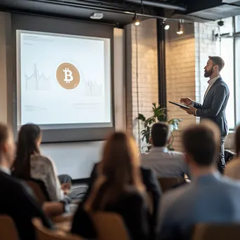 Entrepreneur presenting cryptocurrency options in conference room - Image 3