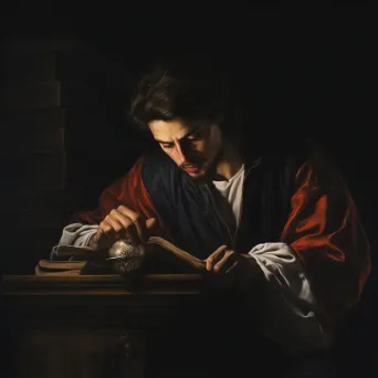 Chiaroscuro painting of a figure in darkness, symbolizing Socratic Ignorance - Image 4