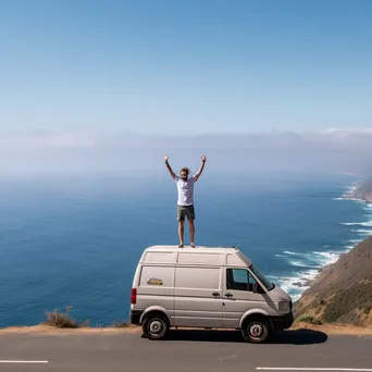 Solo traveler celebrating at a windy cliff with ocean view - Image 2