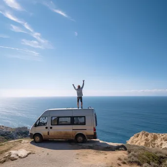 Solo traveler celebrating at a windy cliff with ocean view - Image 3