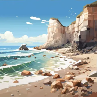 Low poly depiction of a sandy beach, towering cliffs and crashing waves on a Mediterranean coast - Image 3