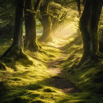 Ancient tree-lined forest path with soft moss - Image 2