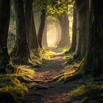 Ancient tree-lined forest path with soft moss - Image 3