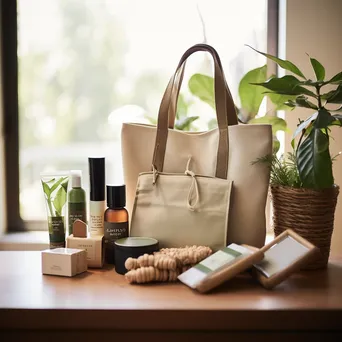 Eco-friendly products including bags and cosmetics arranged with natural lighting. - Image 3