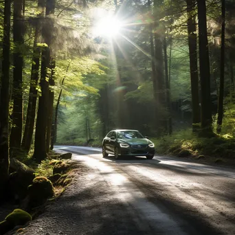 Compact car parked beside a forest road - Image 3