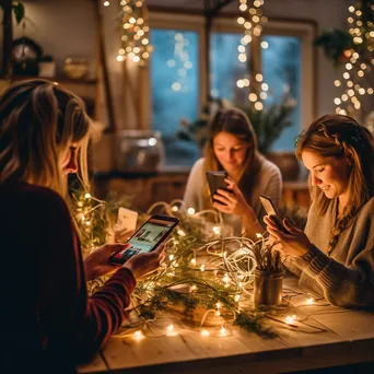 Friends crafting hedgerow decorations in warm light - Image 1