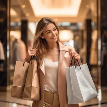 Stylish woman with luxury shopping bags in upscale store - Image 1