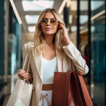 Stylish woman with luxury shopping bags in upscale store - Image 3