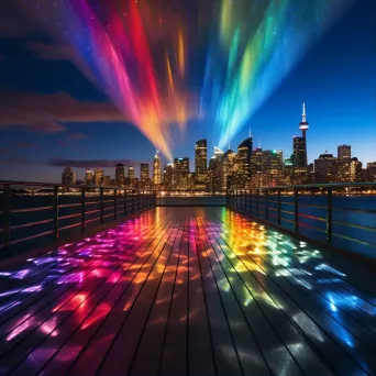 Urban Light Display with Rainbow Hues