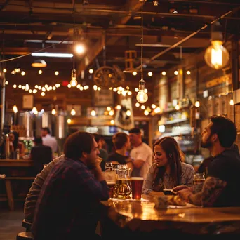 Interior of a local brewery with patrons enjoying beer and rustic decor - Image 3