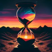 Hourglass filled with galaxies against vibrant sunset backdrop - Image 3