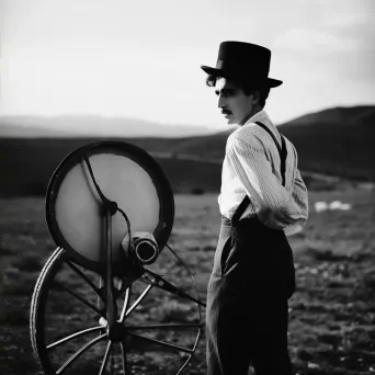 Monochrome Portrait with Cane and Hat - Image 2