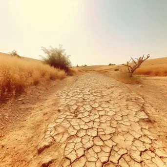 Drought-stricken landscape under scorching sun, depicting climate change effects - Image 3