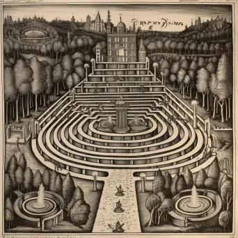 Candlelit labyrinth with illuminated mystical symbol - Image 1