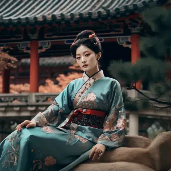 Korean Hanbok in palace garden - Image 1