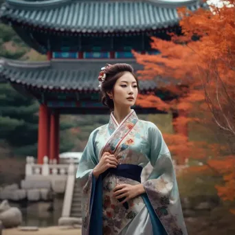 Korean Hanbok in palace garden - Image 3