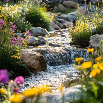 Gentle flowing water of a natural spring with wildflowers - Image 4