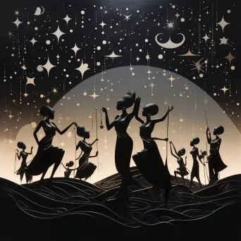 Stark silhouette style painting of Yoruba Orishas against a starry backdrop - Image 2