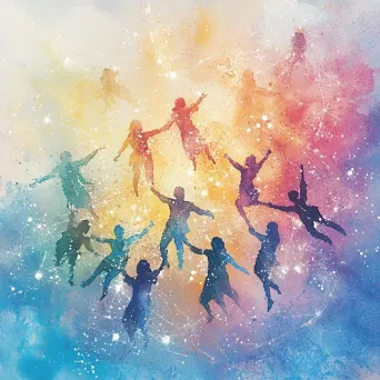 Ethereal watercolor painting of a community forming a zodiac constellation - Image 1