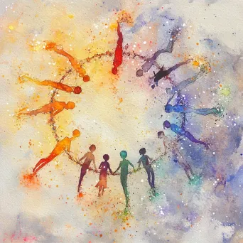 Ethereal watercolor painting of a community forming a zodiac constellation - Image 3