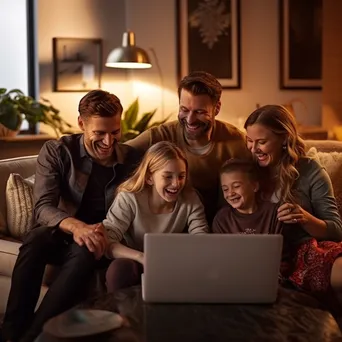 Family on couch using laptop for telehealth appointment - Image 3