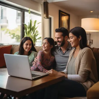 Family on couch using laptop for telehealth appointment - Image 4