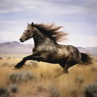 Image of a wild horse galloping in a meadow - Image 1