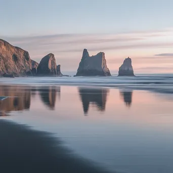 Coastal sea stacks at dusk with pastel colors - Image 1