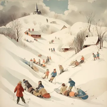 Children sledding on snow-covered hill - Image 4