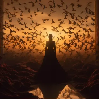 Human silhouette evolving into flock of birds at sunrise - Image 2