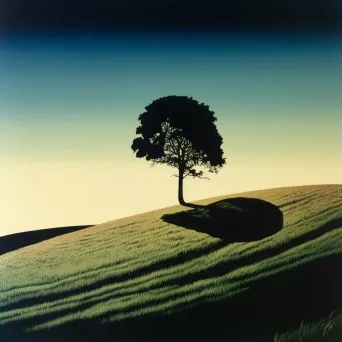 Lonely tree on grassy hill under bright moonlight casting shadows - Image 3