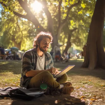 Freelancer sketching outdoors in a sunlit park - Image 1