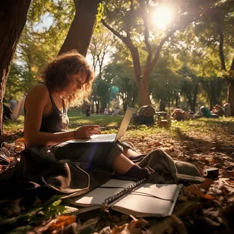 Freelancer sketching outdoors in a sunlit park - Image 3