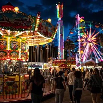 Colorful carnival at night with illuminated rides - Image 2