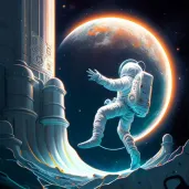 Astronaut reaching out to touch a luminescent extraterrestrial life form - Image 1