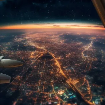 City lights sparkling at dusk seen from airplane window - Image 1