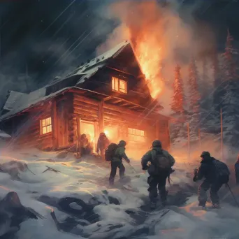 Image of mountaineers in a blizzard with a distant warm cabin - Image 4