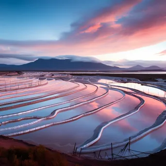 Panoramic view of evaporation ponds at dawn - Image 1